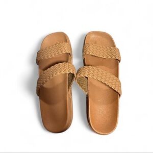 SHEIN Tan braided double-strap slide sandals